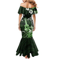 Hawaii Ukulele Family Matching Mermaid Dress and Hawaiian Shirt Polynesian Pattern Mix Hibiscus Green Version LT05 - Polynesian Pride