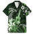 Hawaii Ukulele Family Matching Off The Shoulder Long Sleeve Dress and Hawaiian Shirt Polynesian Pattern Mix Hibiscus Green Version LT05