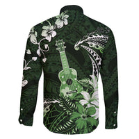 Hawaii Ukulele Family Matching Off Shoulder Maxi Dress and Hawaiian Shirt Polynesian Pattern Mix Hibiscus Green Version LT05 - Polynesian Pride