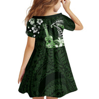 Hawaii Ukulele Family Matching Off Shoulder Short Dress and Hawaiian Shirt Polynesian Pattern Mix Hibiscus Green Version LT05 - Polynesian Pride