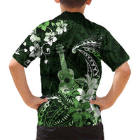 Hawaii Ukulele Family Matching Short Sleeve Bodycon Dress and Hawaiian Shirt Polynesian Pattern Mix Hibiscus Green Version LT05 - Polynesian Pride