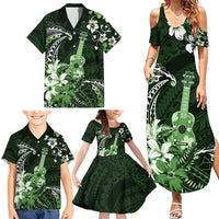Hawaii Ukulele Family Matching Summer Maxi Dress and Hawaiian Shirt Polynesian Pattern Mix Hibiscus Green Version LT05 - Polynesian Pride
