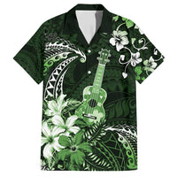 Hawaii Ukulele Family Matching Summer Maxi Dress and Hawaiian Shirt Polynesian Pattern Mix Hibiscus Green Version LT05 Dad's Shirt - Short Sleeve Green - Polynesian Pride