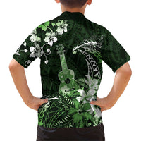 Hawaii Ukulele Kid Hawaiian Shirt Polynesian Pattern Mix Hibiscus Green Version LT05 - Polynesian Pride