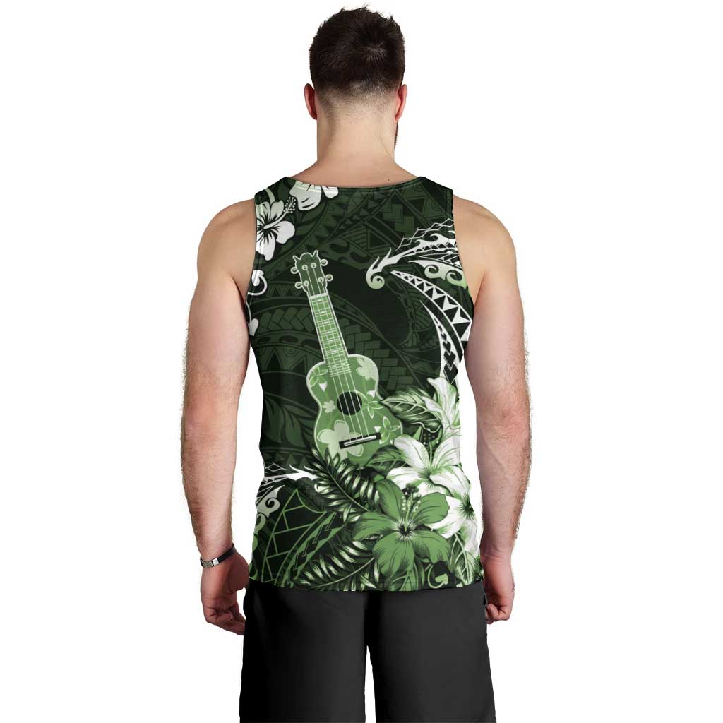 Hawaii Ukulele Men Tank Top Polynesian Pattern Mix Hibiscus Green Version LT05