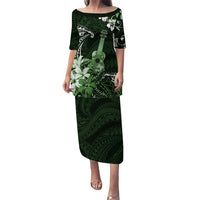 Hawaii Ukulele Puletasi Polynesian Pattern Mix Hibiscus Green Version LT05 Long Dress Green - Polynesian Pride