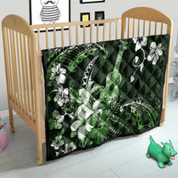 Hawaii Ukulele Quilt Polynesian Pattern Mix Hibiscus Green Version