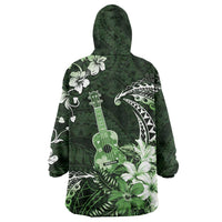 Hawaii Ukulele Wearable Blanket Hoodie Polynesian Pattern Mix Hibiscus Green Version LT05