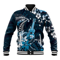 Hawaii Ukulele Baseball Jacket Polynesian Pattern Mix Hibiscus Blue Version LT05 Unisex Blue - Polynesian Pride