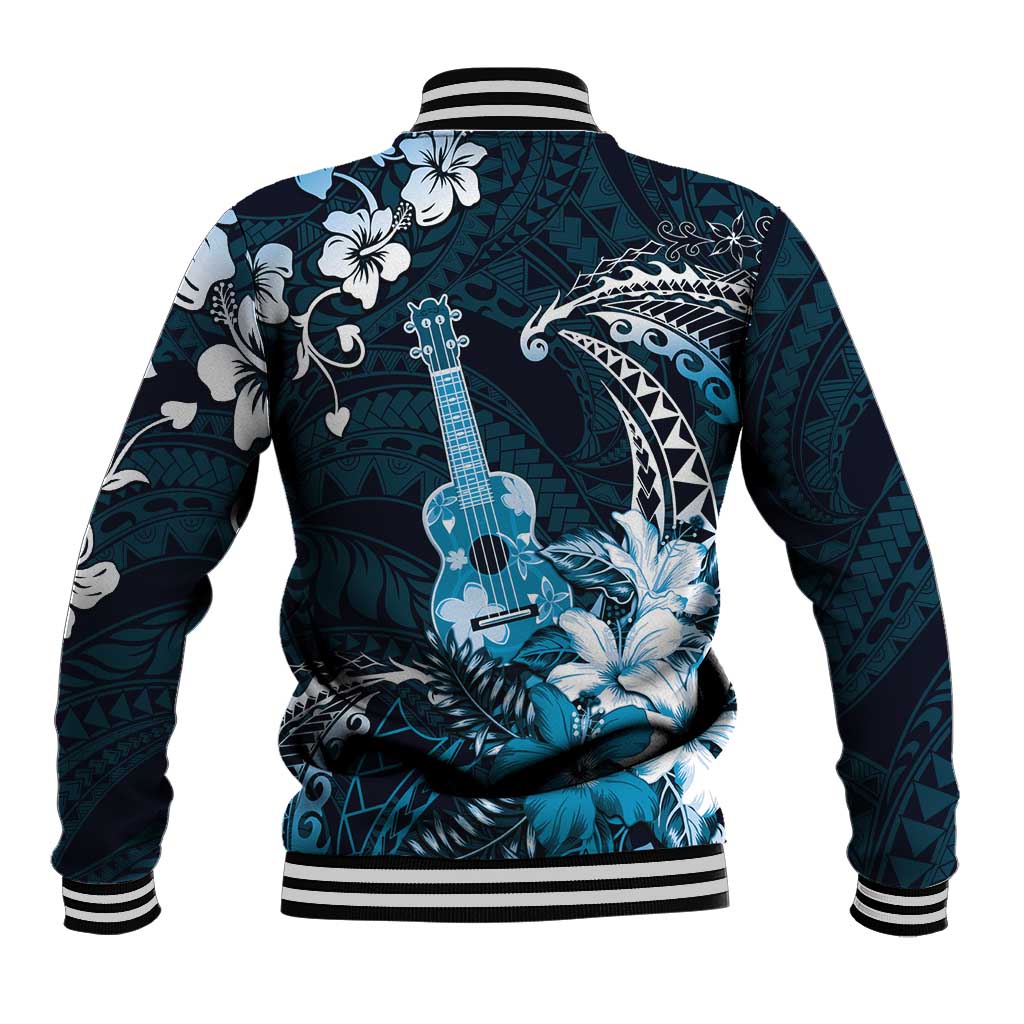 Hawaii Ukulele Baseball Jacket Polynesian Pattern Mix Hibiscus Blue Version LT05 - Polynesian Pride