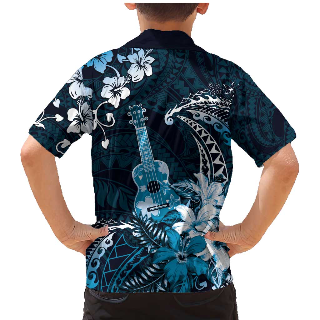 Hawaii Ukulele Family Matching Mermaid Dress and Hawaiian Shirt Polynesian Pattern Mix Hibiscus Blue Version LT05 - Polynesian Pride