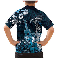 Hawaii Ukulele Family Matching Mermaid Dress and Hawaiian Shirt Polynesian Pattern Mix Hibiscus Blue Version LT05 - Polynesian Pride