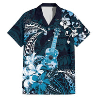 Hawaii Ukulele Family Matching Mermaid Dress and Hawaiian Shirt Polynesian Pattern Mix Hibiscus Blue Version LT05 Dad's Shirt - Short Sleeve Blue - Polynesian Pride