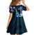Hawaii Ukulele Family Matching Off The Shoulder Long Sleeve Dress and Hawaiian Shirt Polynesian Pattern Mix Hibiscus Blue Version LT05