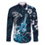 Hawaii Ukulele Family Matching Off The Shoulder Long Sleeve Dress and Hawaiian Shirt Polynesian Pattern Mix Hibiscus Blue Version LT05