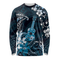 Hawaii Ukulele Long Sleeve Shirt Polynesian Pattern Mix Hibiscus Blue Version LT05 Unisex Blue - Polynesian Pride