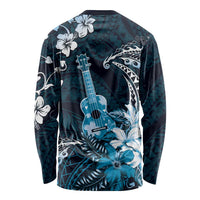 Hawaii Ukulele Long Sleeve Shirt Polynesian Pattern Mix Hibiscus Blue Version LT05 - Polynesian Pride