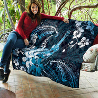 Hawaii Ukulele Quilt Polynesian Pattern Mix Hibiscus Blue Version