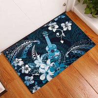 Hawaii Ukulele Rubber Doormat Polynesian Pattern Mix Hibiscus Blue Version LT05 - Polynesian Pride