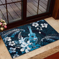 Hawaii Ukulele Rubber Doormat Polynesian Pattern Mix Hibiscus Blue Version LT05 - Polynesian Pride