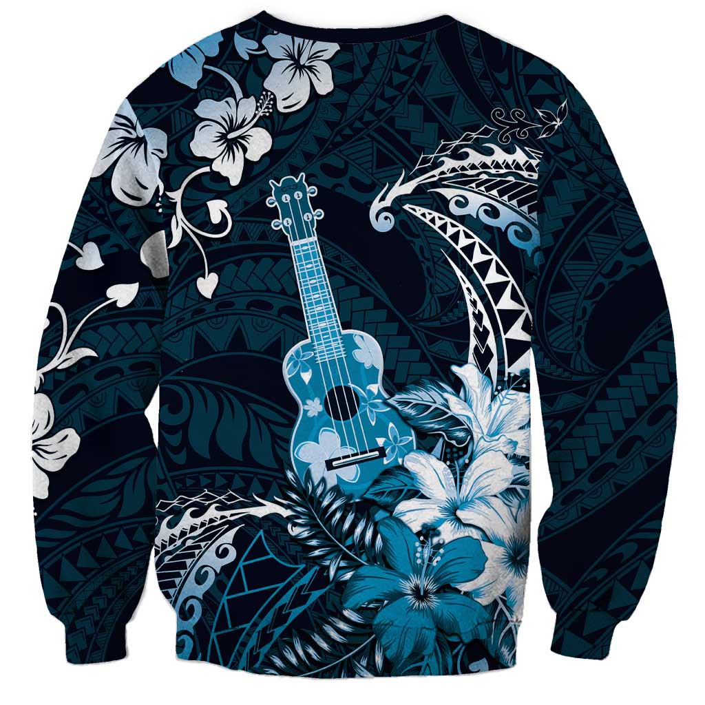 Hawaii Ukulele Sweatshirt Polynesian Pattern Mix Hibiscus Blue Version LT05 - Polynesian Pride