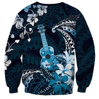 Hawaii Ukulele Sweatshirt Polynesian Pattern Mix Hibiscus Blue Version LT05 - Polynesian Pride