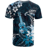 Hawaii Ukulele T Shirt Polynesian Pattern Mix Hibiscus Blue Version LT05
