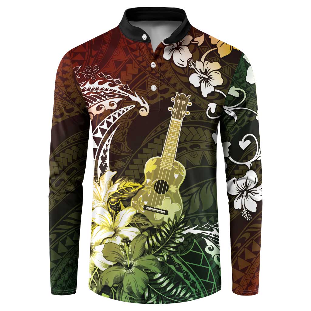 Hawaii Ukulele Button Sweatshirt Polynesian Pattern Mix Hibiscus Reggae Version LT05 Reggae - Polynesian Pride