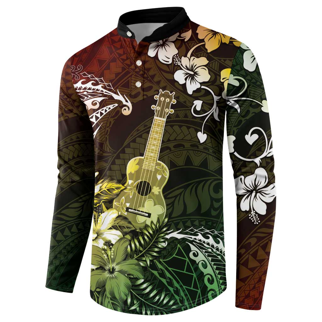Hawaii Ukulele Button Sweatshirt Polynesian Pattern Mix Hibiscus Reggae Version LT05 - Polynesian Pride