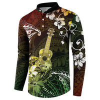 Hawaii Ukulele Button Sweatshirt Polynesian Pattern Mix Hibiscus Reggae Version LT05 - Polynesian Pride