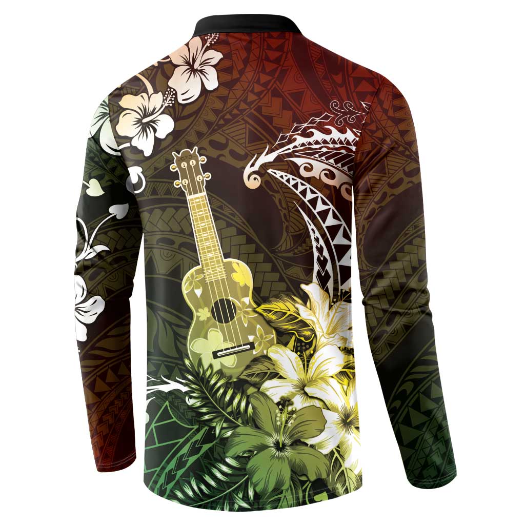 Hawaii Ukulele Button Sweatshirt Polynesian Pattern Mix Hibiscus Reggae Version LT05 - Polynesian Pride