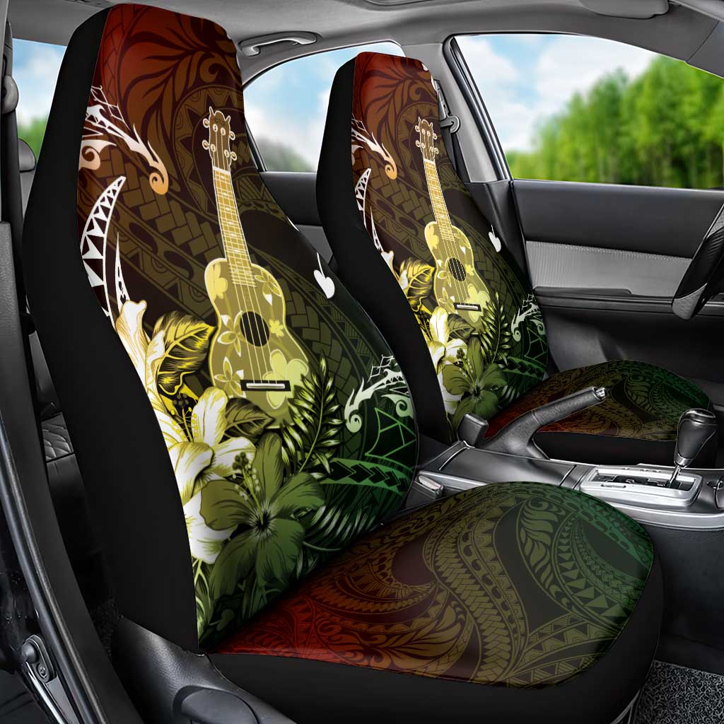 Hawaii Ukulele Car Seat Cover Polynesian Pattern Mix Hibiscus Reggae Version