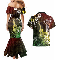 Hawaii Ukulele Couples Matching Mermaid Dress and Hawaiian Shirt Polynesian Pattern Mix Hibiscus Reggae Version LT05 - Polynesian Pride