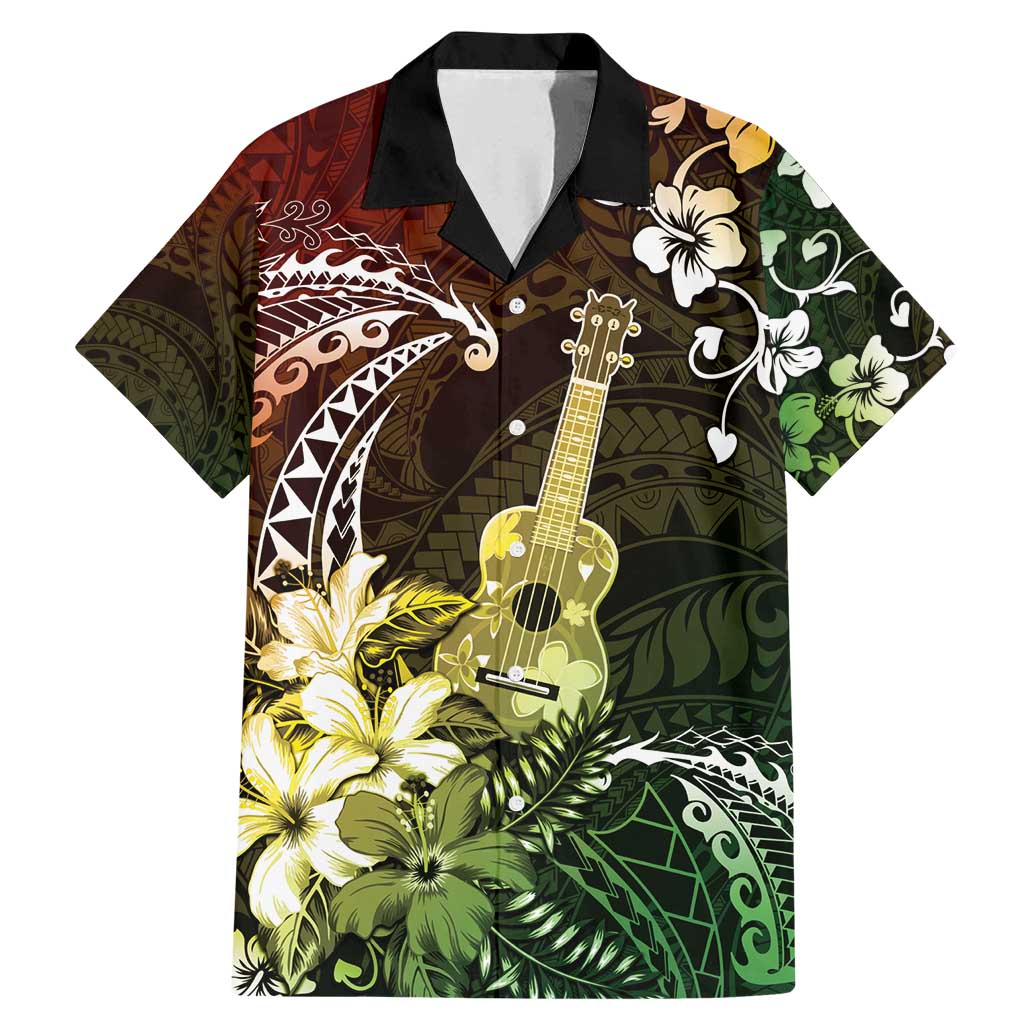 Hawaii Ukulele Family Matching Mermaid Dress and Hawaiian Shirt Polynesian Pattern Mix Hibiscus Reggae Version LT05 Dad's Shirt - Short Sleeve Reggae - Polynesian Pride