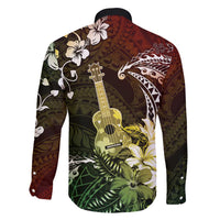 Hawaii Ukulele Family Matching Off Shoulder Maxi Dress and Hawaiian Shirt Polynesian Pattern Mix Hibiscus Reggae Version LT05