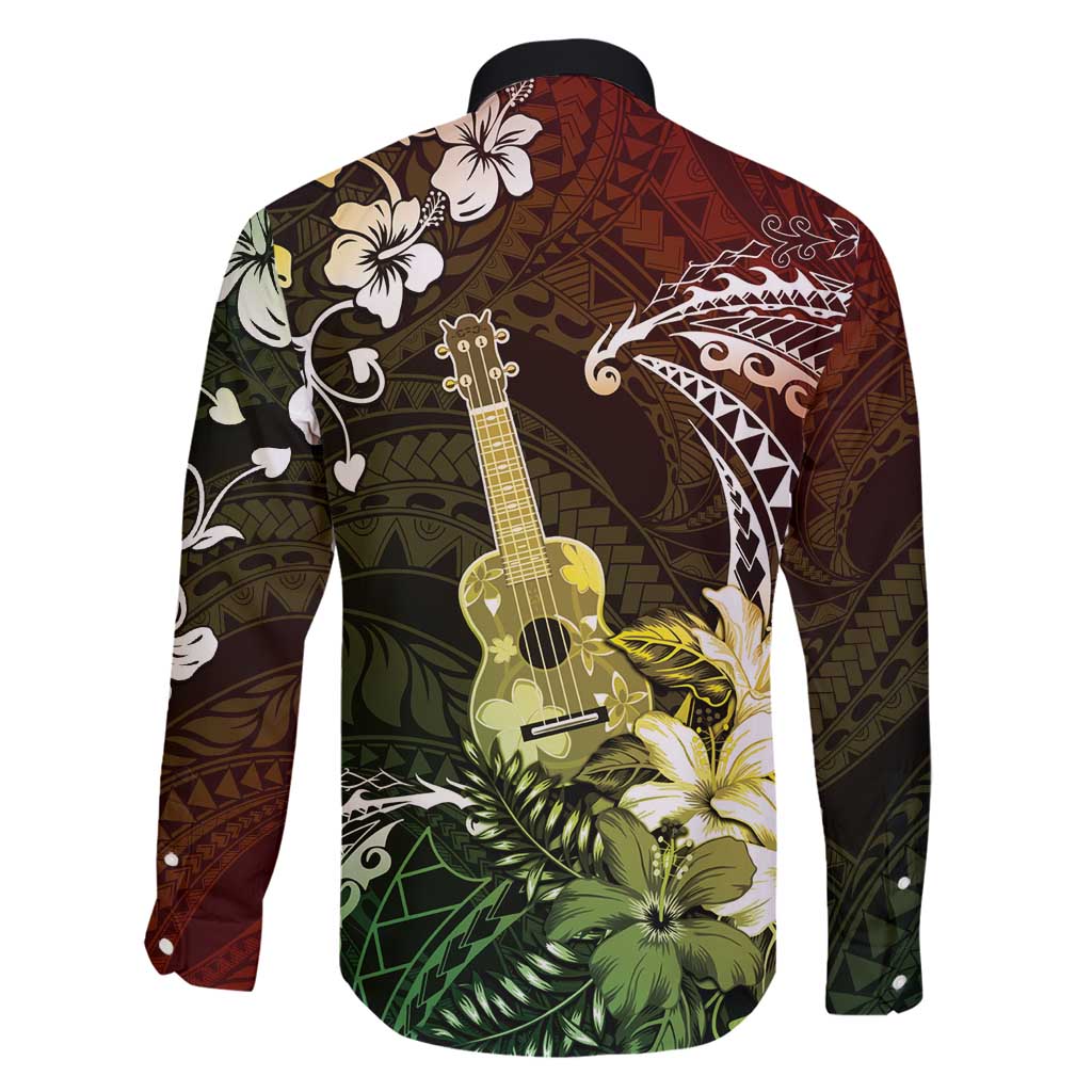 Hawaii Ukulele Family Matching Off Shoulder Short Dress and Hawaiian Shirt Polynesian Pattern Mix Hibiscus Reggae Version LT05