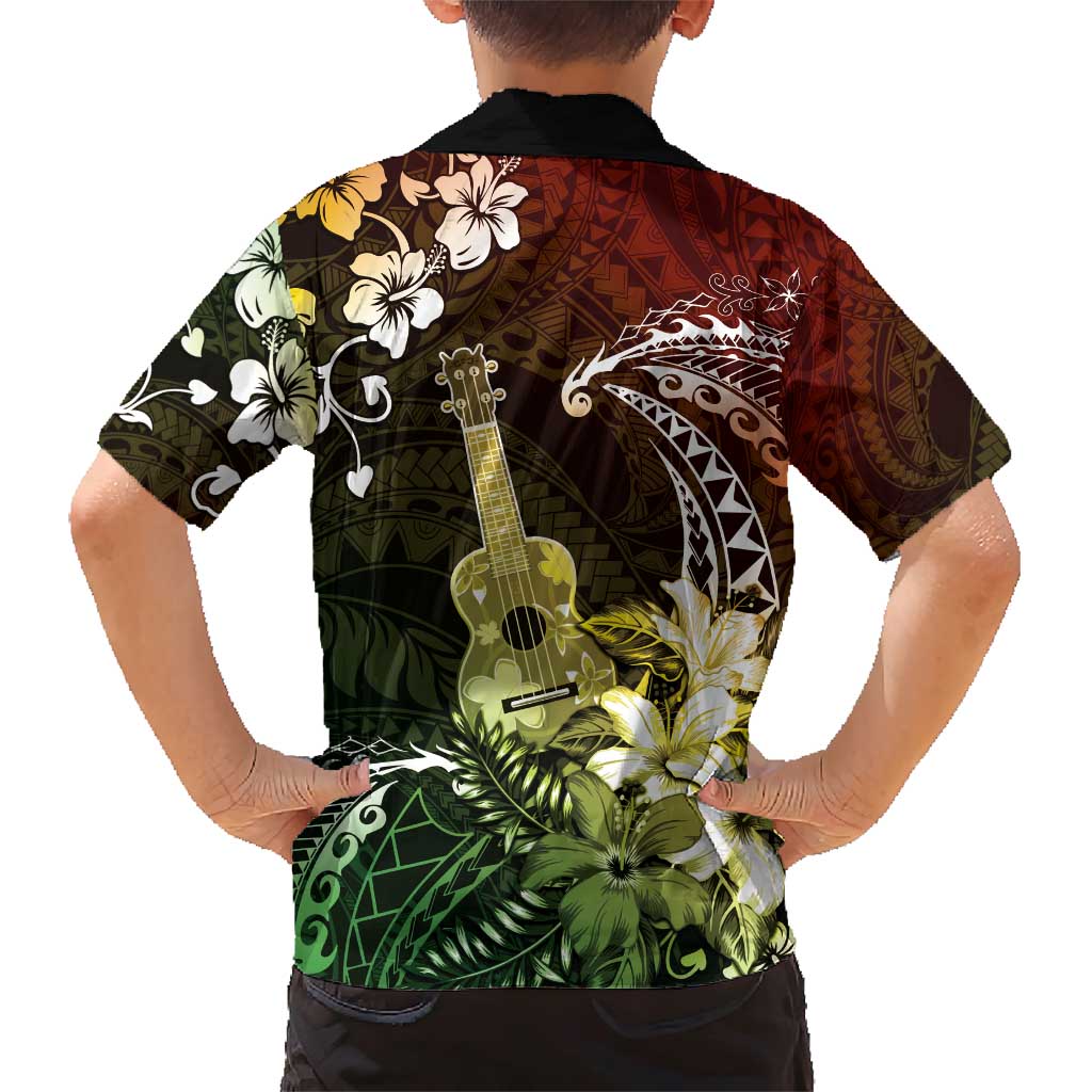 Hawaii Ukulele Family Matching Short Sleeve Bodycon Dress and Hawaiian Shirt Polynesian Pattern Mix Hibiscus Reggae Version LT05 - Polynesian Pride