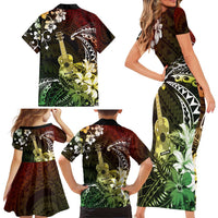 Hawaii Ukulele Family Matching Short Sleeve Bodycon Dress and Hawaiian Shirt Polynesian Pattern Mix Hibiscus Reggae Version LT05 - Polynesian Pride