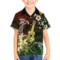 Hawaii Ukulele Family Matching Short Sleeve Bodycon Dress and Hawaiian Shirt Polynesian Pattern Mix Hibiscus Reggae Version LT05 Son's Shirt Reggae - Polynesian Pride