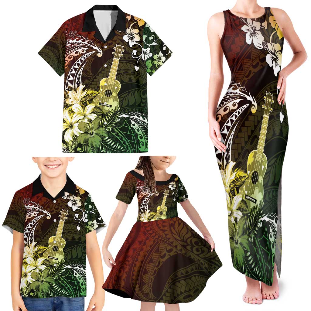 Hawaii Ukulele Family Matching Tank Maxi Dress and Hawaiian Shirt Polynesian Pattern Mix Hibiscus Reggae Version LT05 - Polynesian Pride