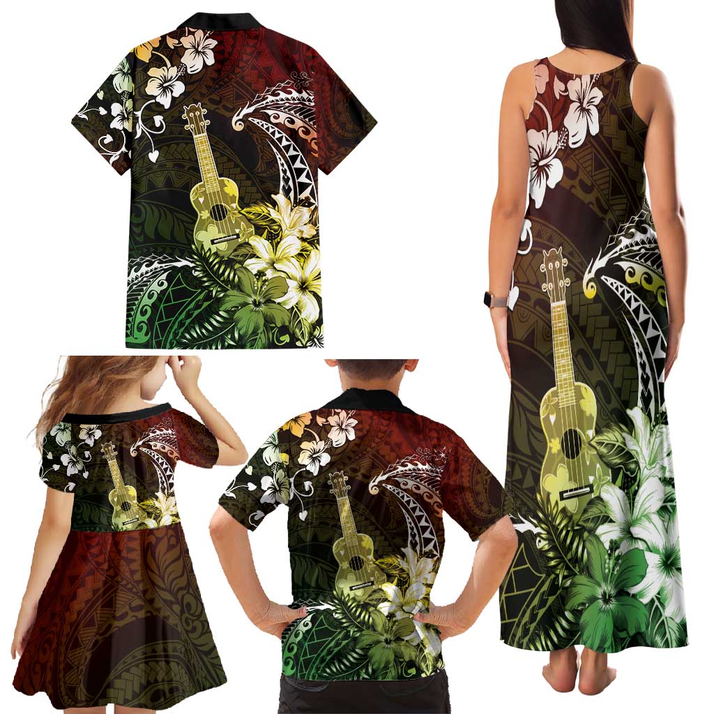 Hawaii Ukulele Family Matching Tank Maxi Dress and Hawaiian Shirt Polynesian Pattern Mix Hibiscus Reggae Version LT05 - Polynesian Pride