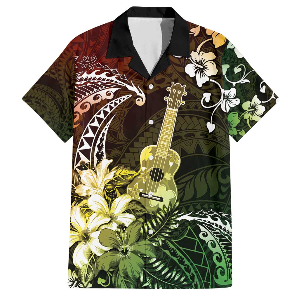 Hawaii Ukulele Family Matching Tank Maxi Dress and Hawaiian Shirt Polynesian Pattern Mix Hibiscus Reggae Version LT05 Dad's Shirt - Short Sleeve Reggae - Polynesian Pride