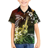 Hawaii Ukulele Family Matching Tank Maxi Dress and Hawaiian Shirt Polynesian Pattern Mix Hibiscus Reggae Version LT05 Son's Shirt Reggae - Polynesian Pride