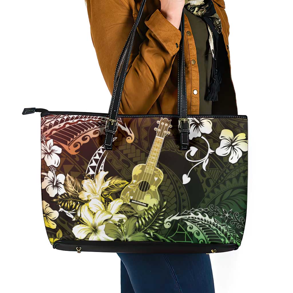 Hawaii Ukulele Leather Tote Bag Polynesian Pattern Mix Hibiscus Reggae Version LT05 - Polynesian Pride
