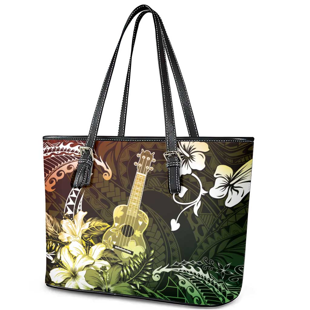 Hawaii Ukulele Leather Tote Bag Polynesian Pattern Mix Hibiscus Reggae Version LT05 - Polynesian Pride