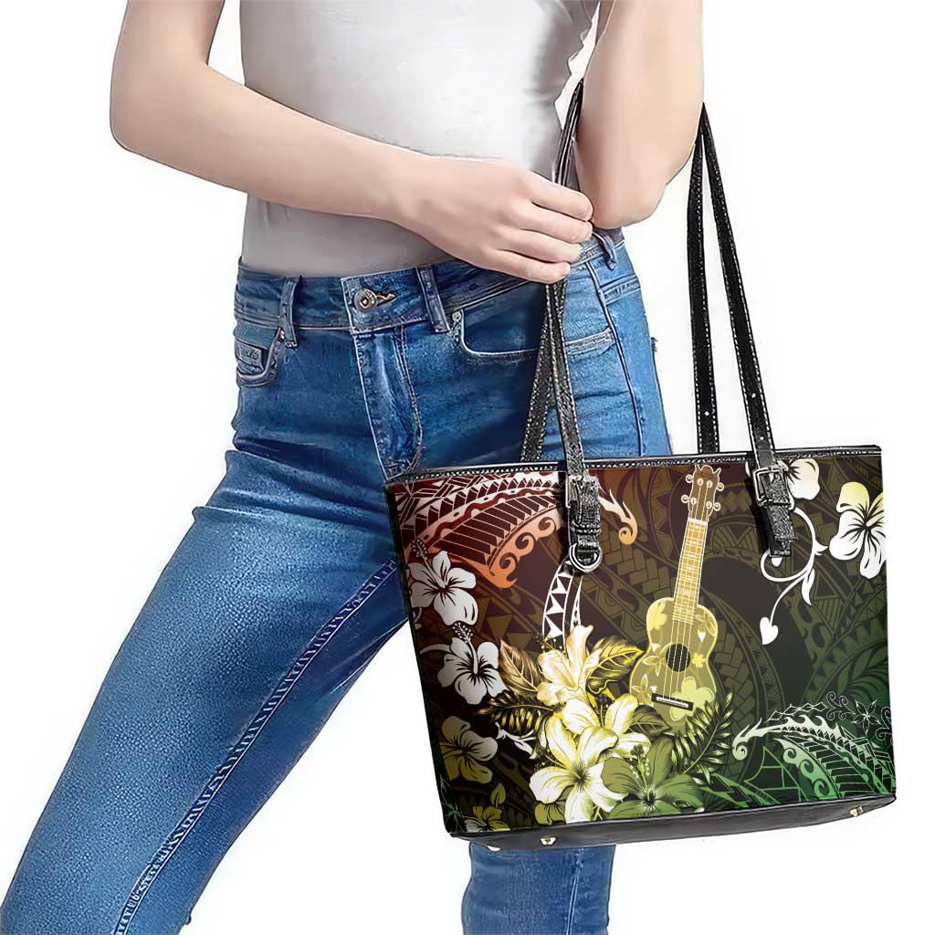 Hawaii Ukulele Leather Tote Bag Polynesian Pattern Mix Hibiscus Reggae Version LT05 - Polynesian Pride