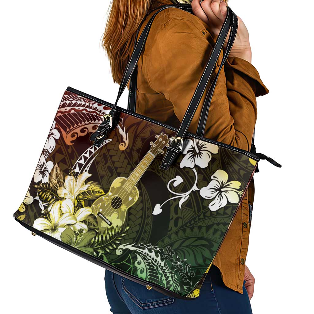 Hawaii Ukulele Leather Tote Bag Polynesian Pattern Mix Hibiscus Reggae Version LT05 - Polynesian Pride