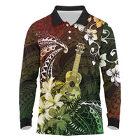 Hawaii Ukulele Long Sleeve Polo Shirt Polynesian Pattern Mix Hibiscus Reggae Version LT05 Reggae - Polynesian Pride