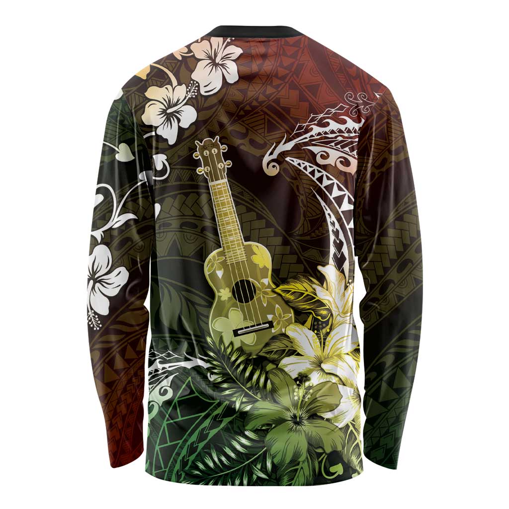 Hawaii Ukulele Long Sleeve Shirt Polynesian Pattern Mix Hibiscus Reggae Version LT05 - Polynesian Pride