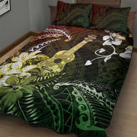 Hawaii Ukulele Quilt Bed Set Polynesian Pattern Mix Hibiscus Reggae Version